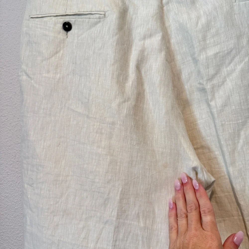 Luigi Baldo Mens 38x32 Tollegno 1900 Pure Linen Pleated Trousers Cream Italy